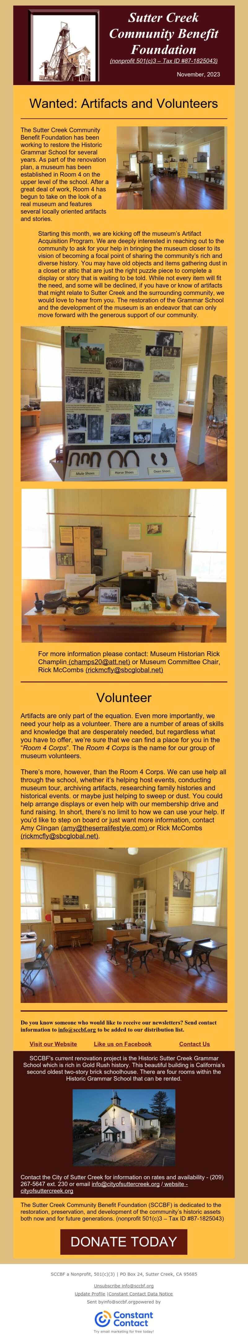 Wanted: Artifacts & Volunteers